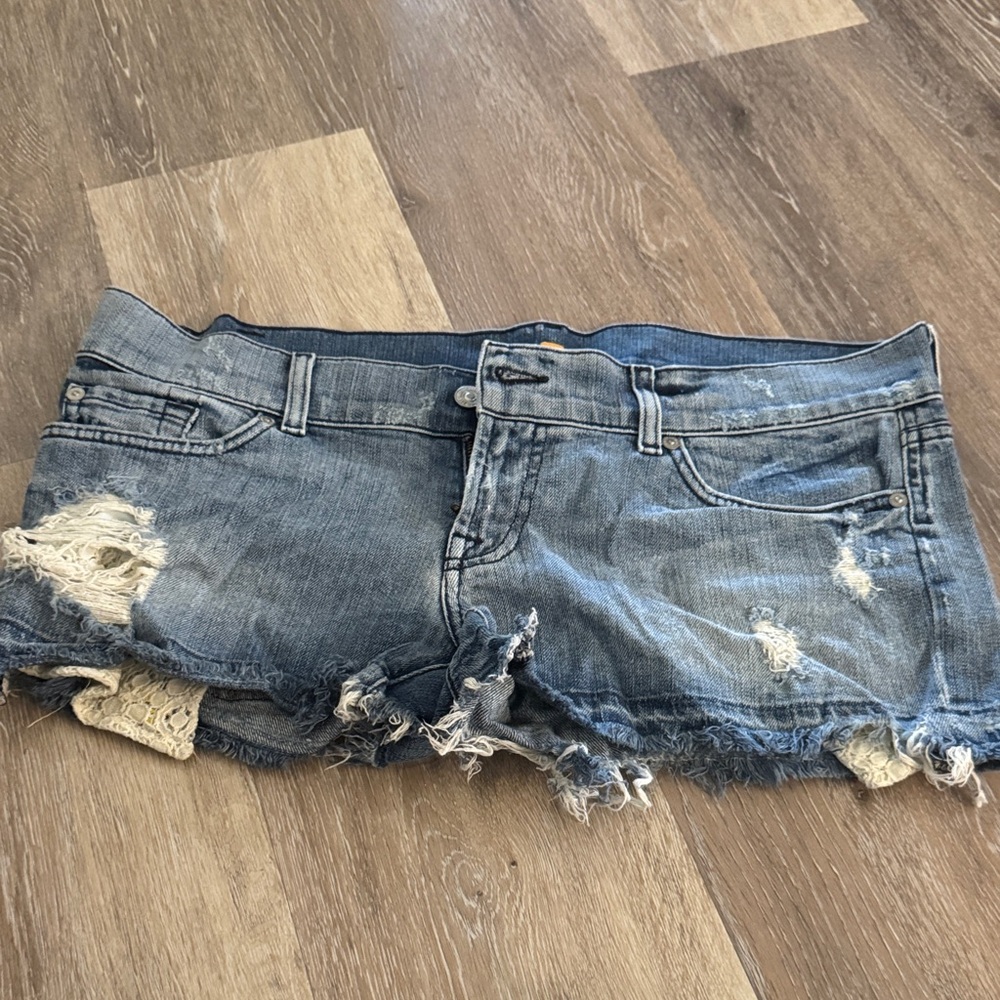 7 For All Mankind Light Blue Distressed Jean Shorts